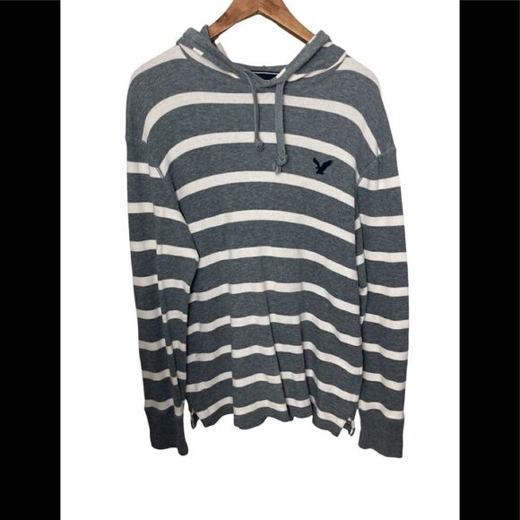 AMERICAN Eagle vintage fit grey and white long sleeve hooded sweater medium - Picture 1 of 6